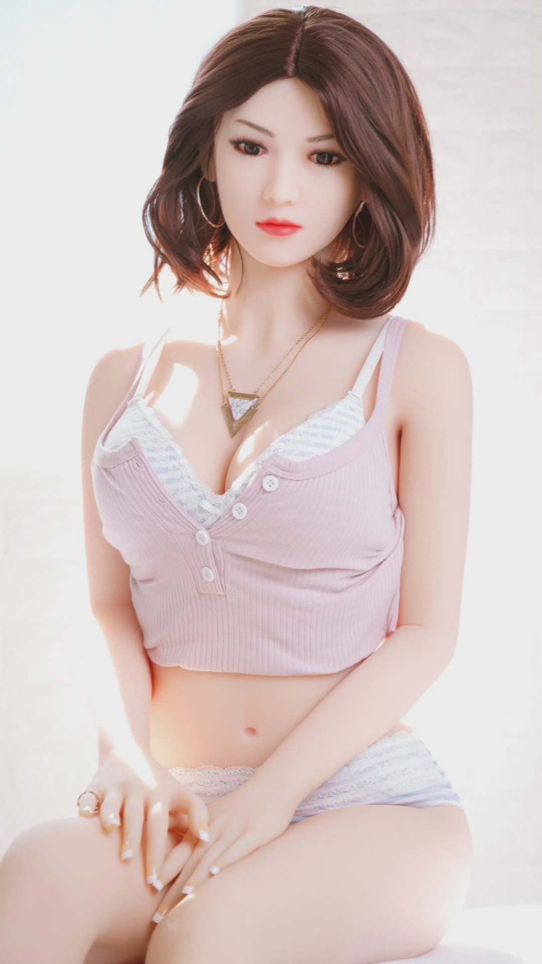 Customizable 165cm F-Cup TPE sex doll demo with brown hair