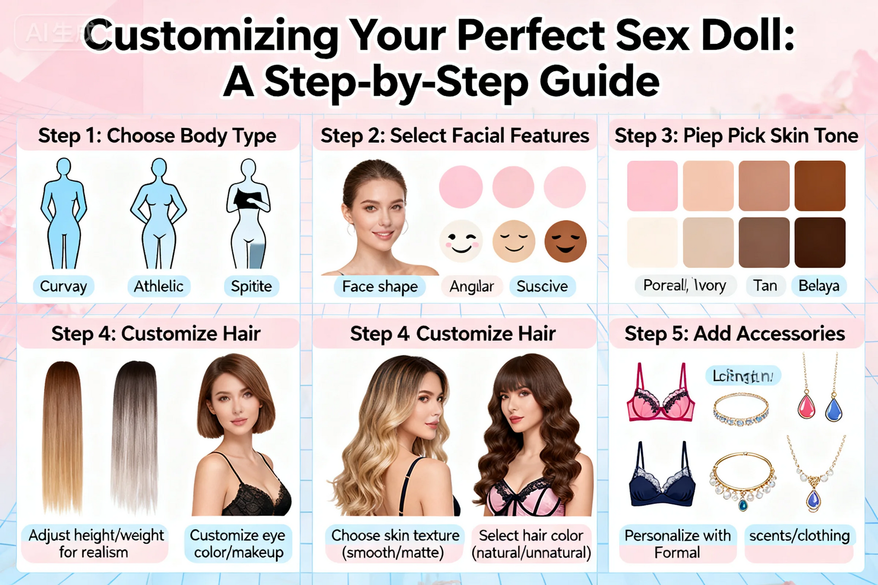 Customize sex doll head and body options