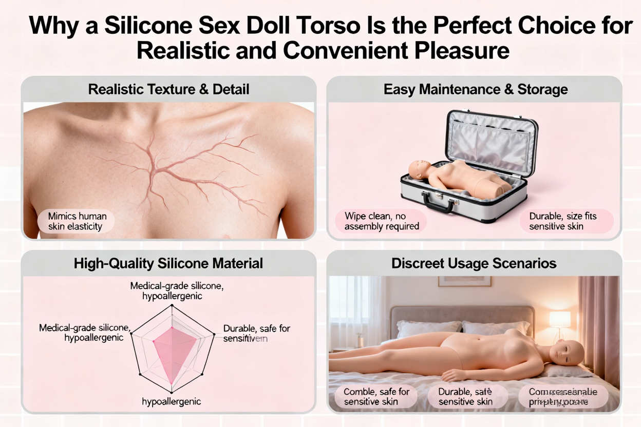 Realistic silicone sex doll torso with detailed lifelike texture and half-body shape
