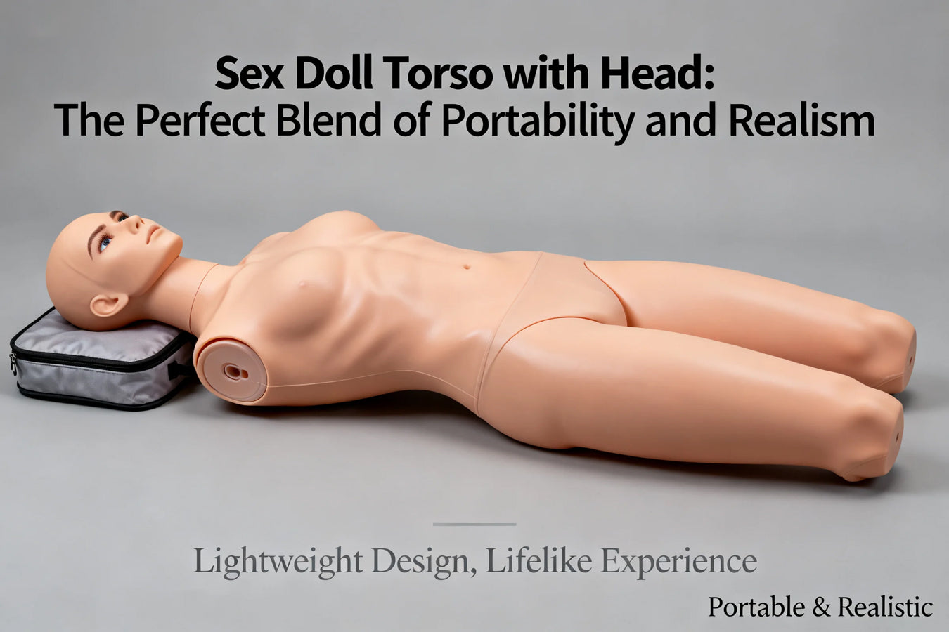 Realistic sex doll torso with head close-up view
