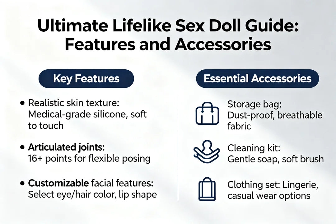 Realistic lifelike sex doll with soft skin, customizable features, and accessories