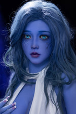 160cm Blue Skin Sex Doll with Big Breasts – Realistic Love Doll with EVO Skeleton, Ultra Soft Gel Breasts, Blue Eyes, Standing Feet and Extra Wig