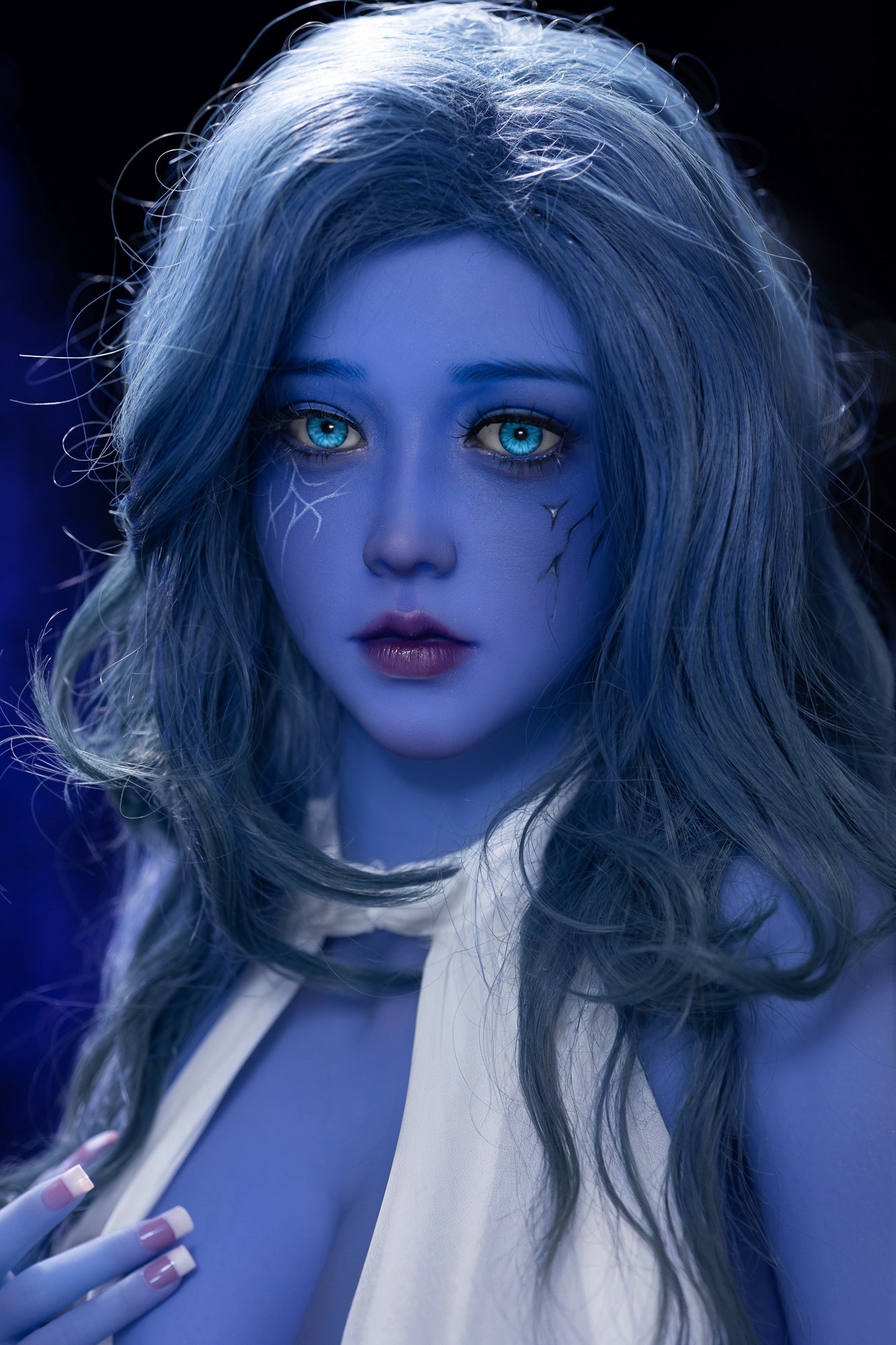 160cm Blue Skin Sex Doll with Big Breasts – Realistic Love Doll with EVO Skeleton, Ultra Soft Gel Breasts, Blue Eyes, Standing Feet and Extra Wig